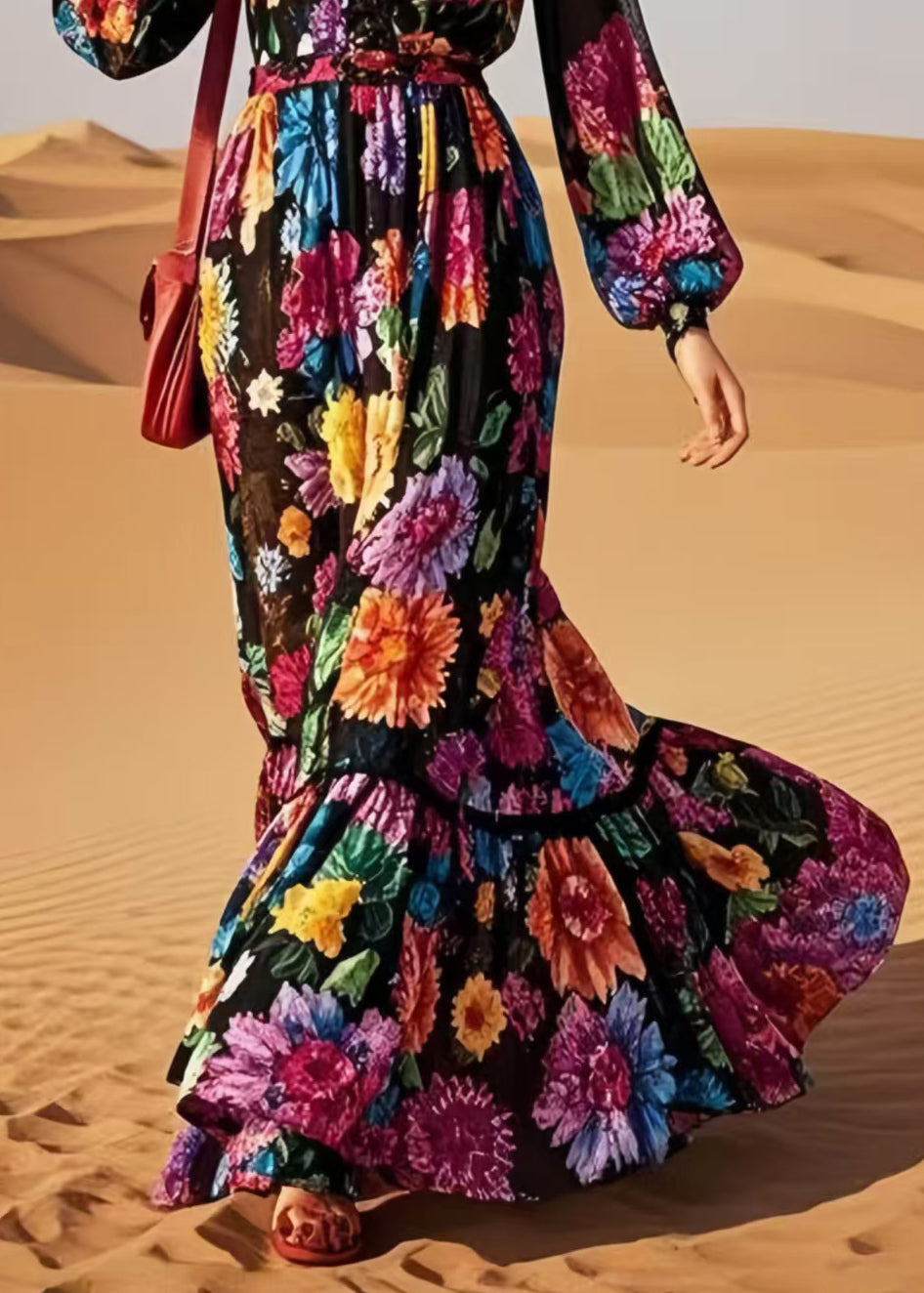 Style Black V Neck Floral Print Cotton Vestidos Dress Spring