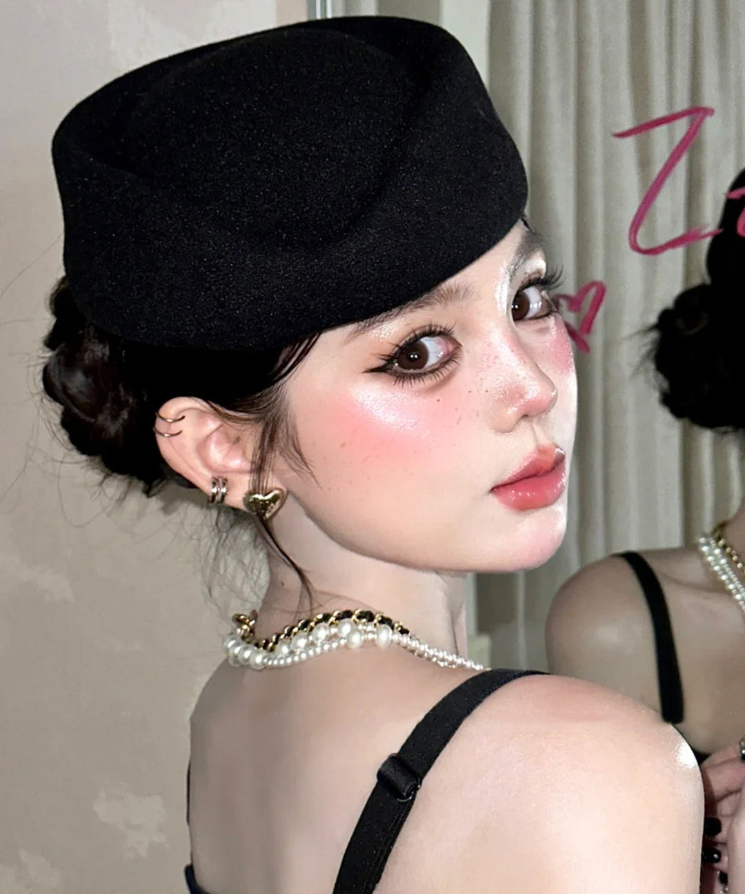 Style Black Woolen Beret Hat Hat