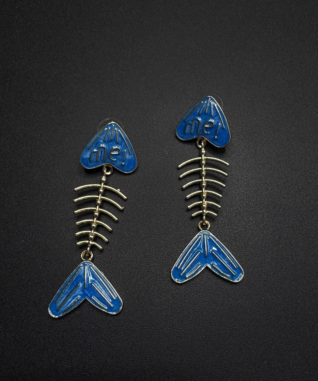 Style Blue Alloy Drip Glaze Fish Bone Stud Earrings
