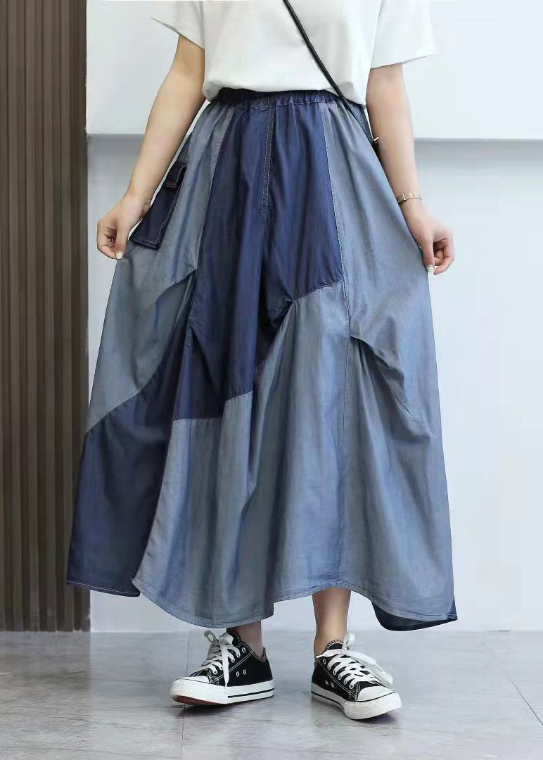 Style Blue Asymmetrical Patchwork Denim Skirts Summer