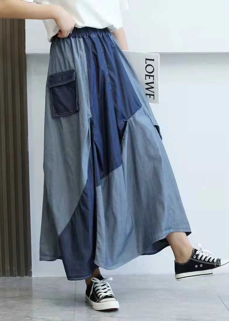 Style Blue Asymmetrical Patchwork Denim Skirts Summer