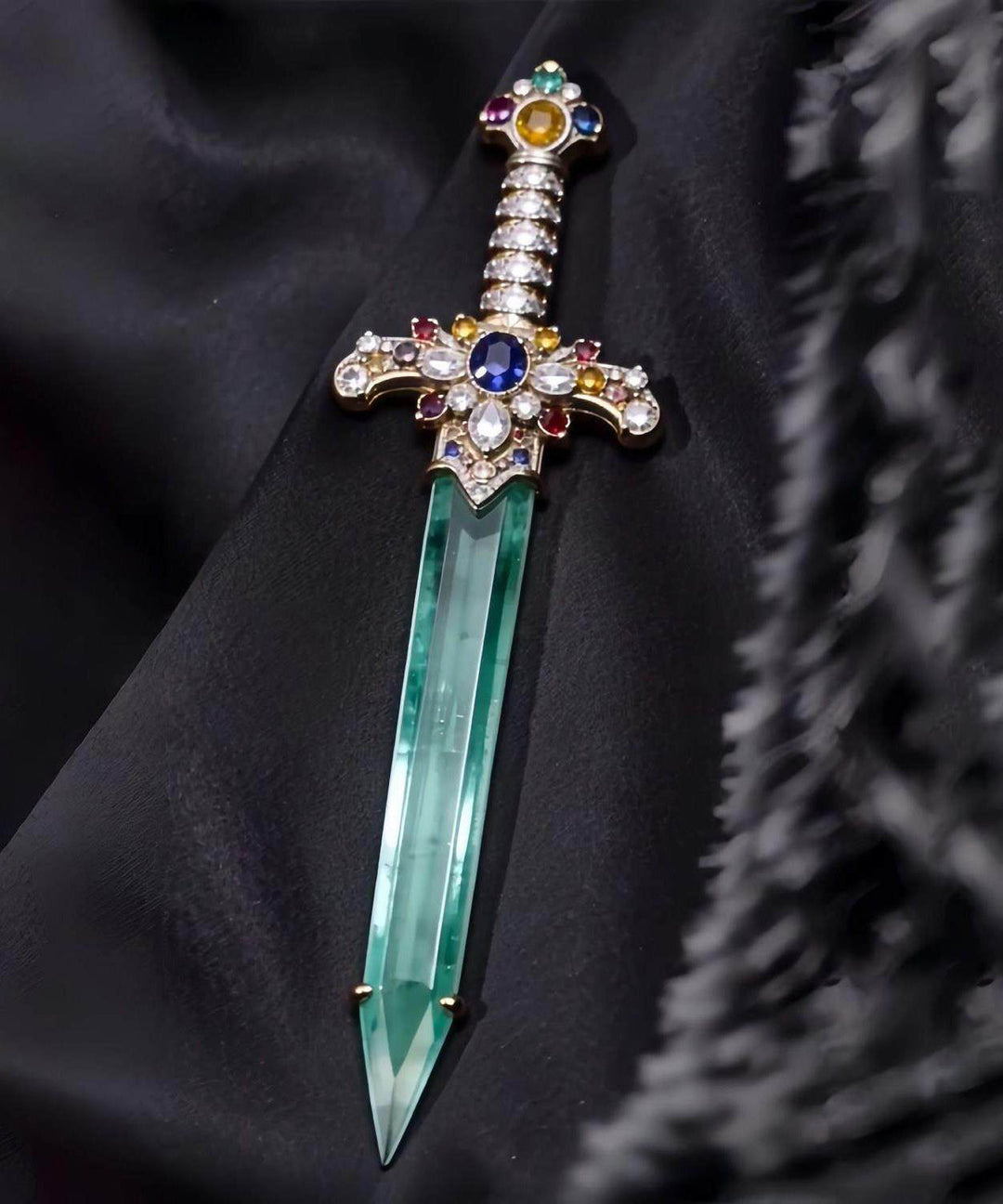 Style Blue Copper Inlaid Jade Sword Brooches