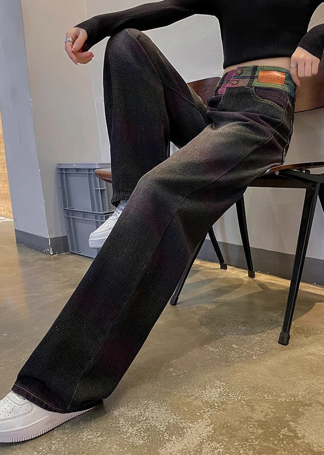 Style Blue High Waist Patchwork Denim Straight Pants Spring