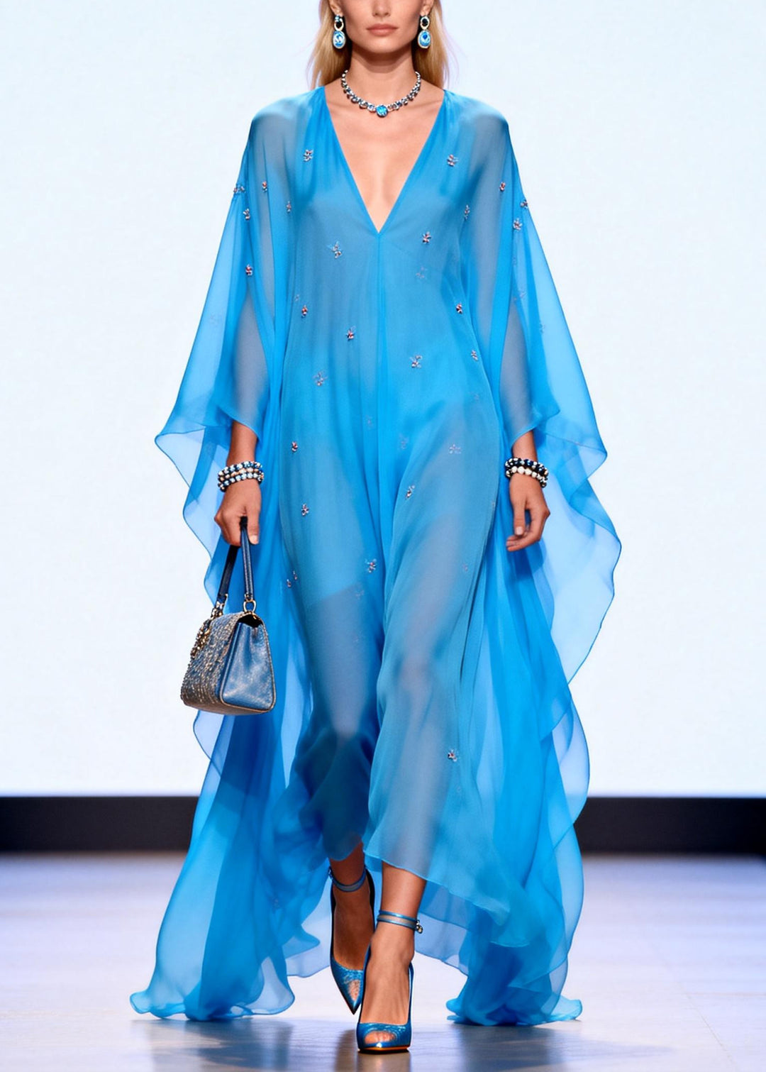 Style Blue Oversized Chiffon Holiday Dress Summer