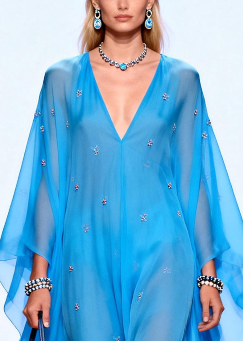 Style Blue Oversized Chiffon Holiday Dress Summer