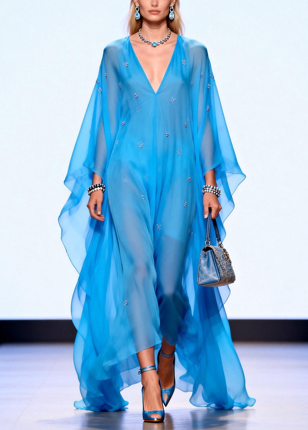 Style Blue Oversized Chiffon Holiday Dress Summer