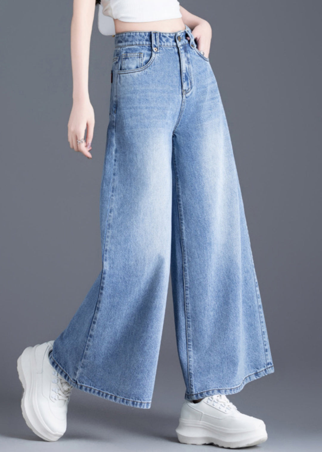 Style Blue Oversized Denim Wide Leg Pants Spring