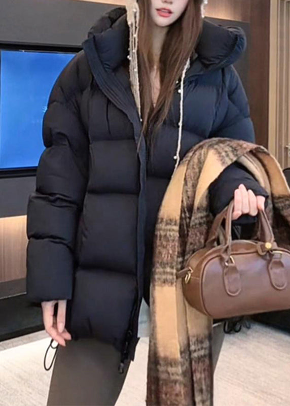 Style Blue Pockets Patchwork Solid Hooded Parka Winter