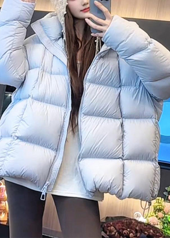 Style Blue Pockets Patchwork Solid Hooded Parka Winter