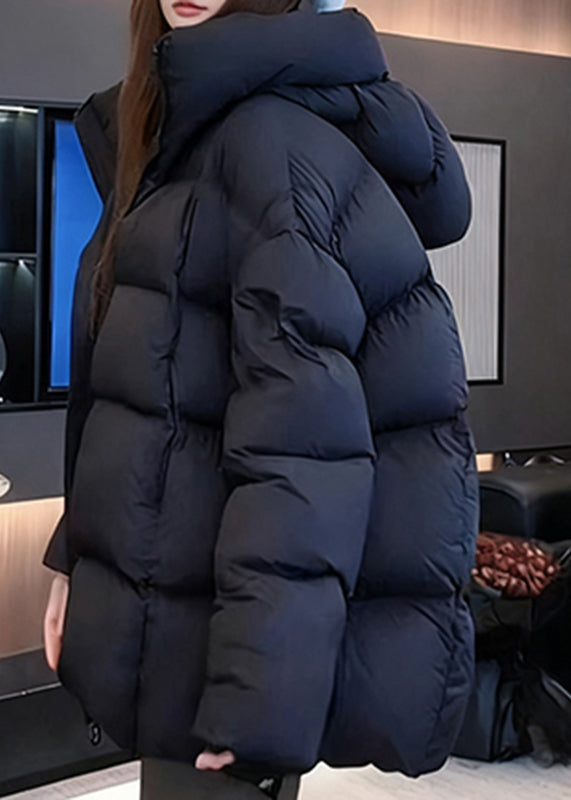 Style Blue Pockets Patchwork Solid Hooded Parka Winter