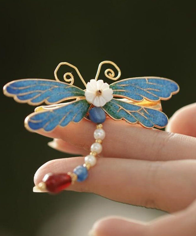 Style Blue Sterling Silver Overgild Dragonfly Hairpin