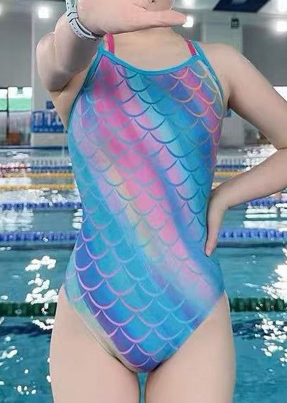 Style Blue Tie Dye Backless Swimwear Bodysuit Tops