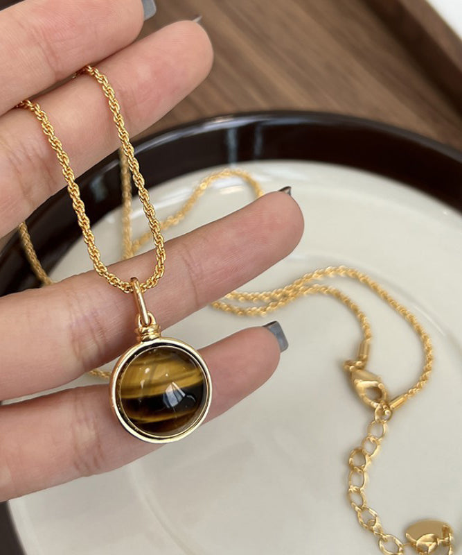 Style Brown Alloy Tiger Eye Stone Two Piece Set Pendant Necklace