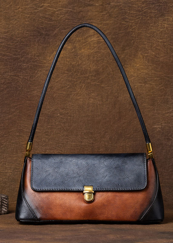 Style Brown Color contrast Paitings Leather Tote Handbag