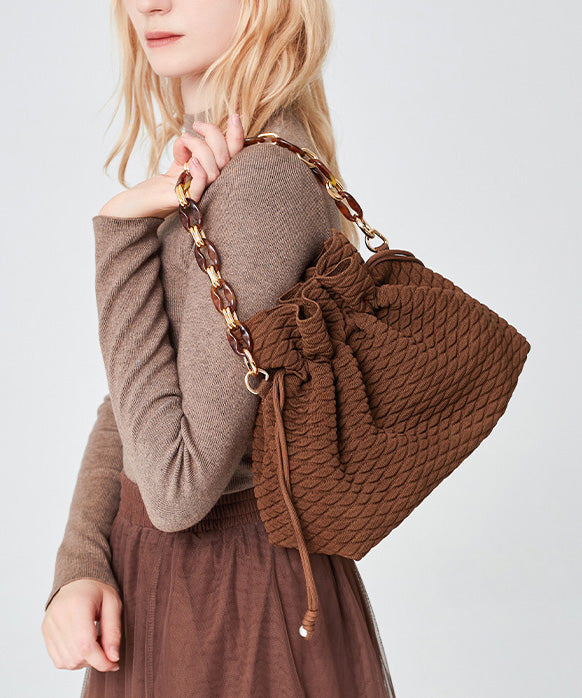 Style Brown Large Capacity Drawstring Cotton Pouch Handbag