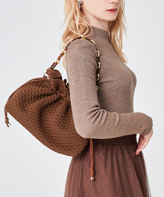 Style Brown Large Capacity Drawstring Cotton Pouch Handbag