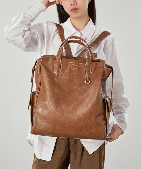 Style Brown Large Capacity Leather Backpack Bag
