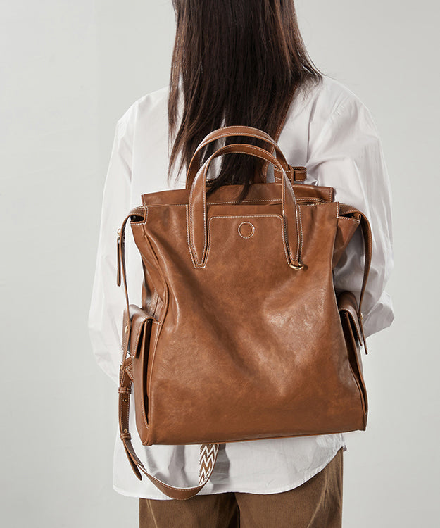 Style Brown Large Capacity Leather Backpack Bag
