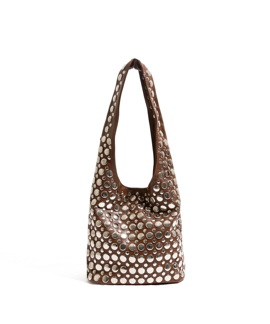 Style Brown Rivet Faux Leather Durable Shoulder Bag