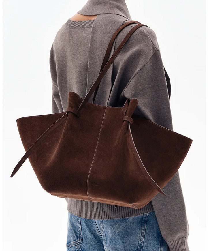 Style Brown Solid Durable Large Capacity Suede Shoulder Bags