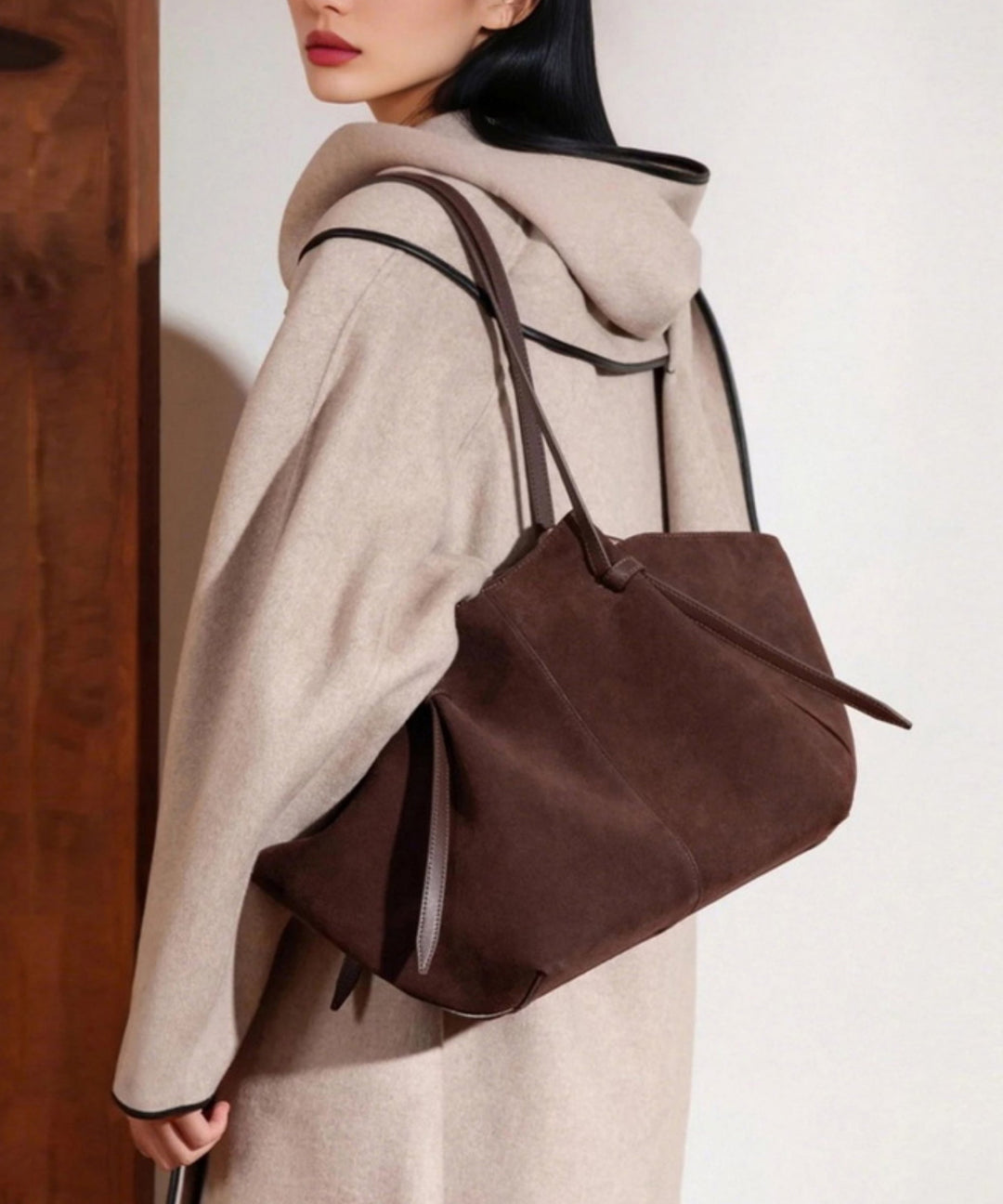 Style Brown Solid Durable Large Capacity Suede Shoulder Bags