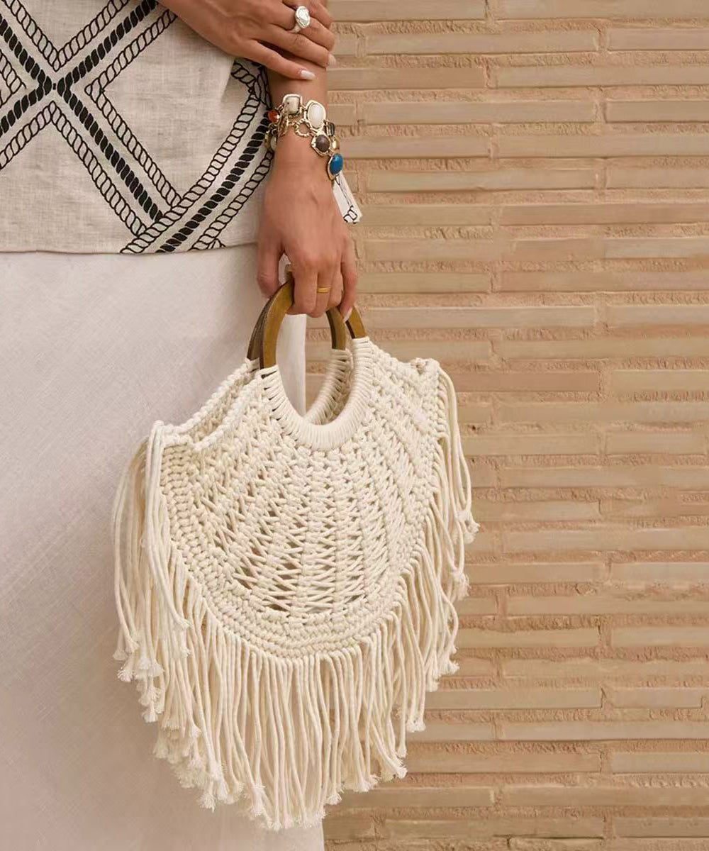 Style Brown Weave Tassel Semicircle Tote