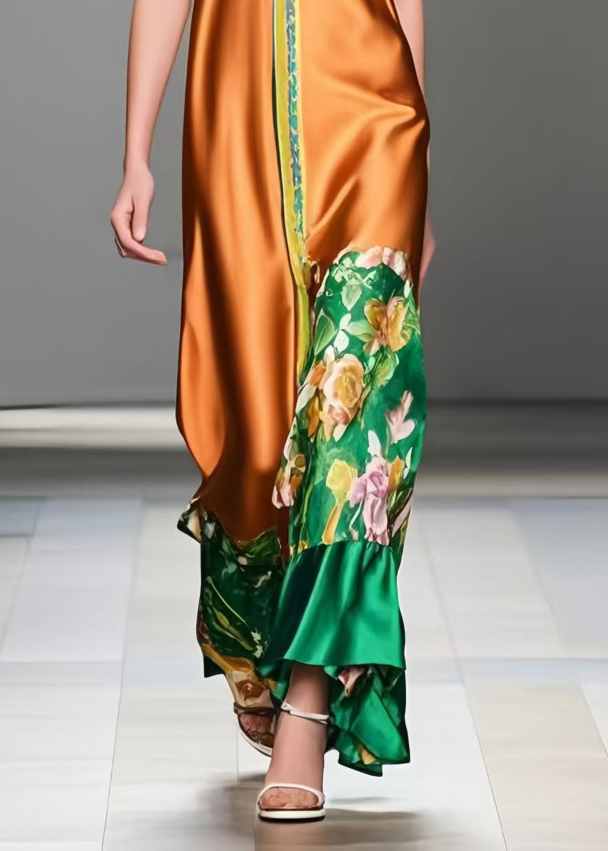 Style Caramel Print Silm Fit Silk Spaghetti Strap Dress Summer