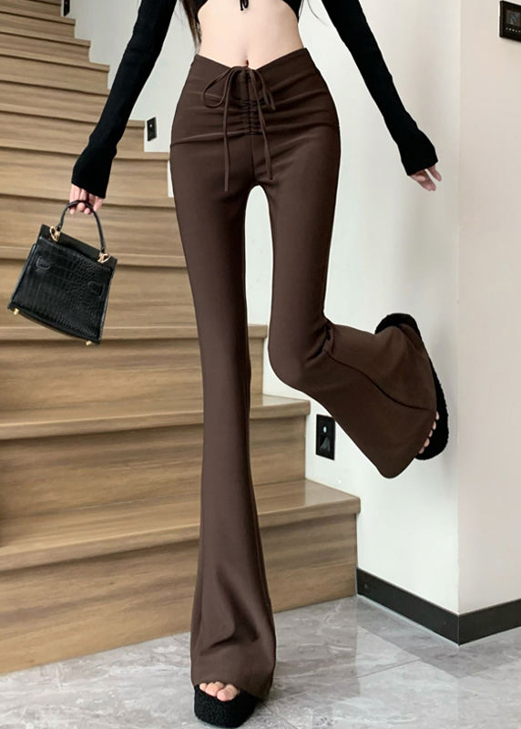 Style Coffee High Waist Patchwork Flared Trousers Summer