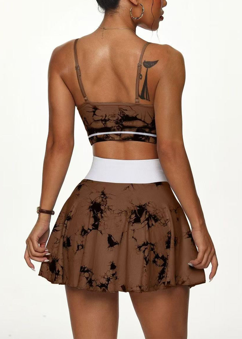 Style Coffee Print Summer Gymshark Sports Bra Two Piece Set