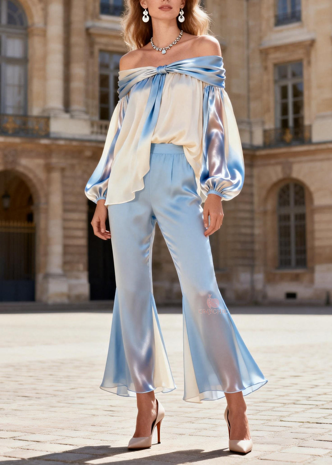 Style Cold Shoulder Wrinkled Silk Two Piece Set Spring