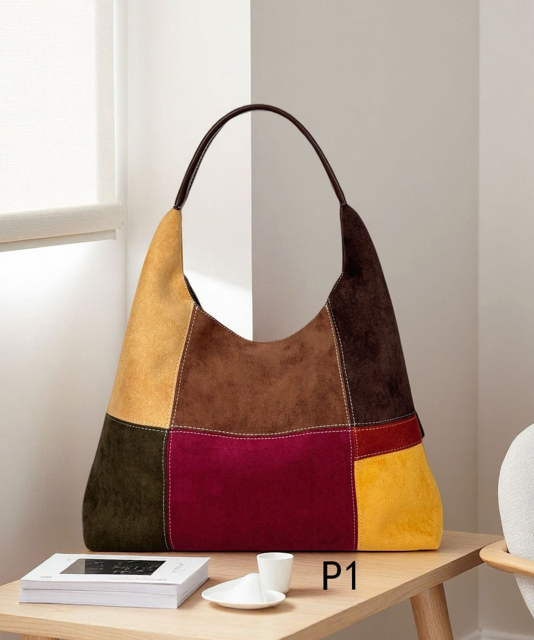 Style Colorblock Large Capacity Durable Suede Shoulder Bags