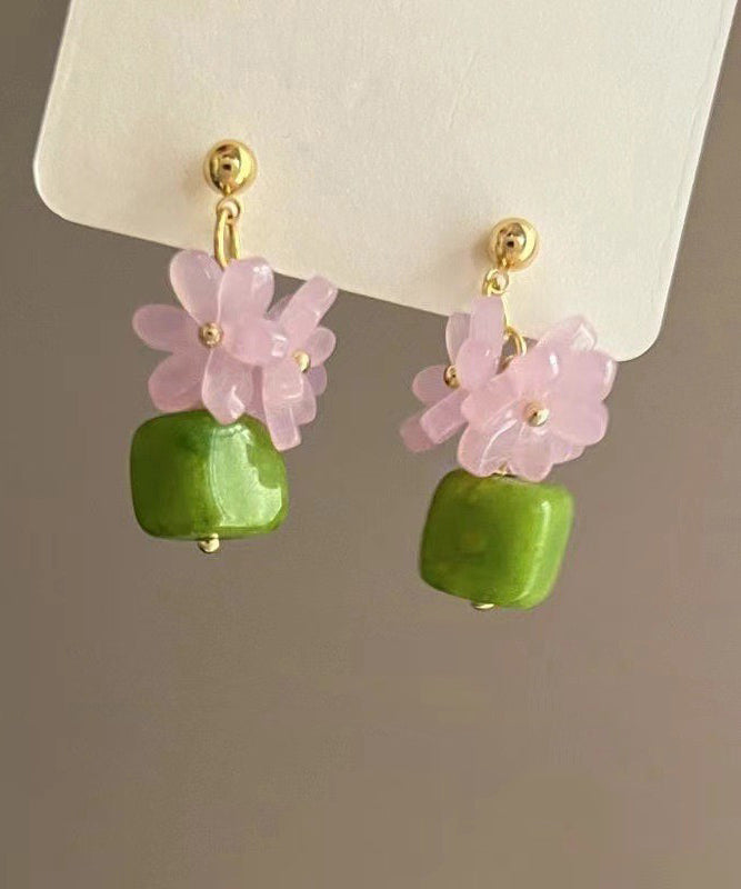 Style Colorblock Sterling Silver Resin Floral Stud Earrings
