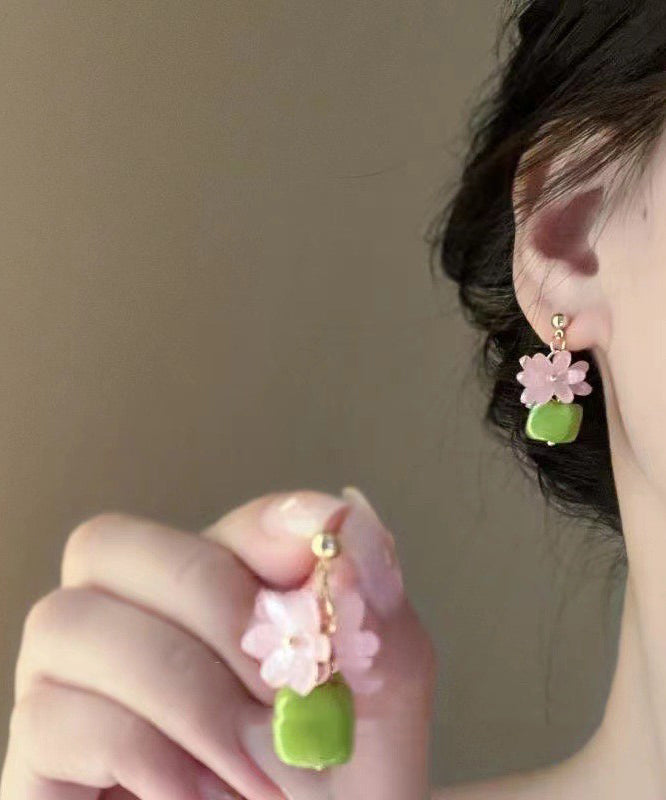 Style Colorblock Sterling Silver Resin Floral Stud Earrings