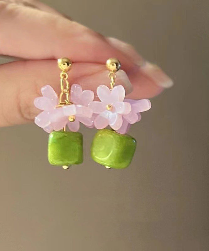 Style Colorblock Sterling Silver Resin Floral Stud Earrings