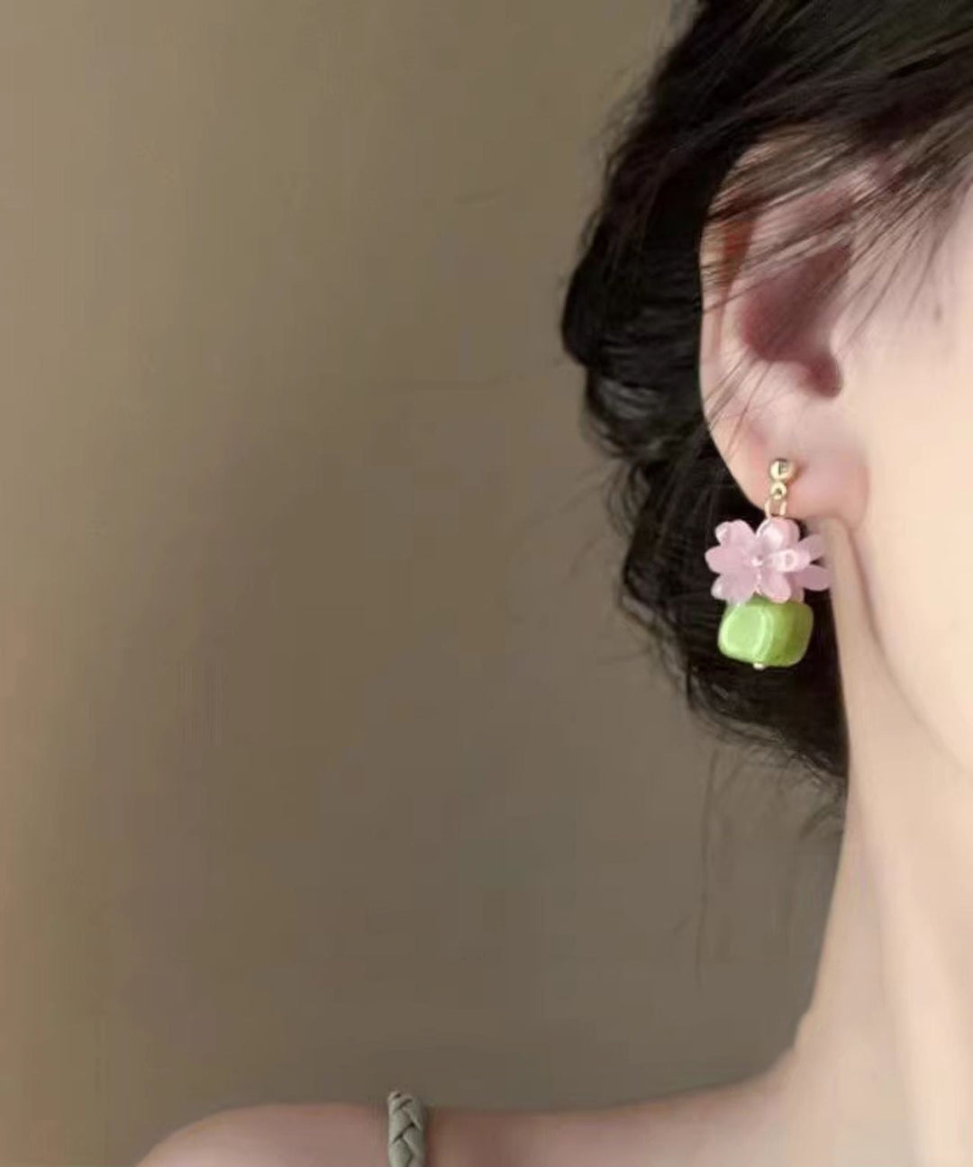 Style Colorblock Sterling Silver Resin Floral Stud Earrings