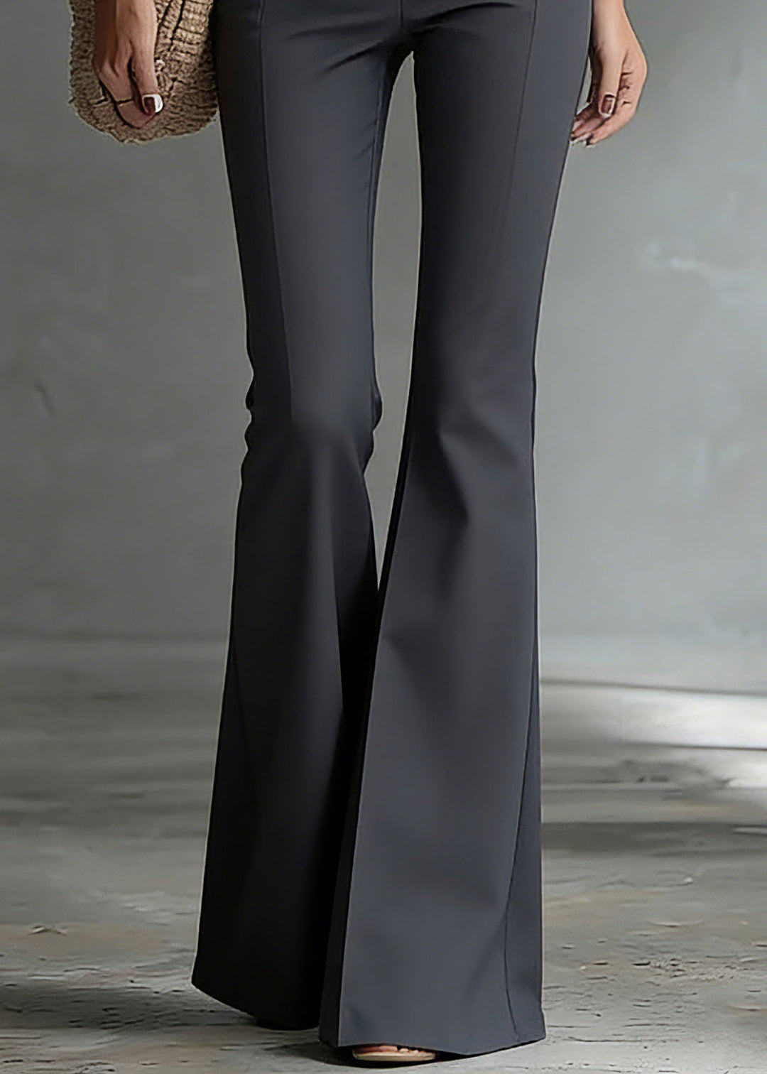 Style Dark Grey High Waist Patchwork Flared Pants Summer