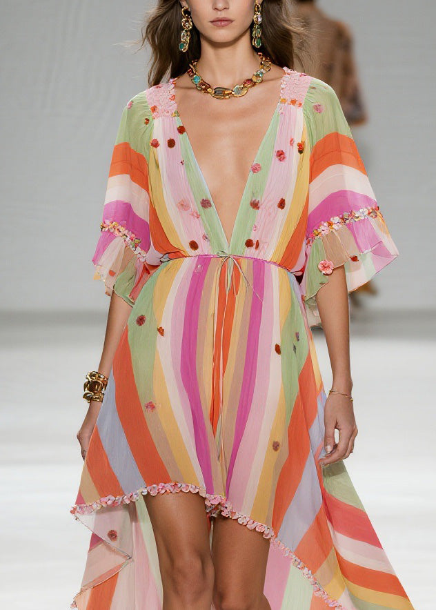 Style Floral Patchwork Low High Design Cotton Dress Summer