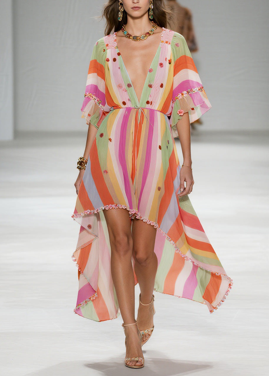 Style Floral Patchwork Low High Design Cotton Dress Summer