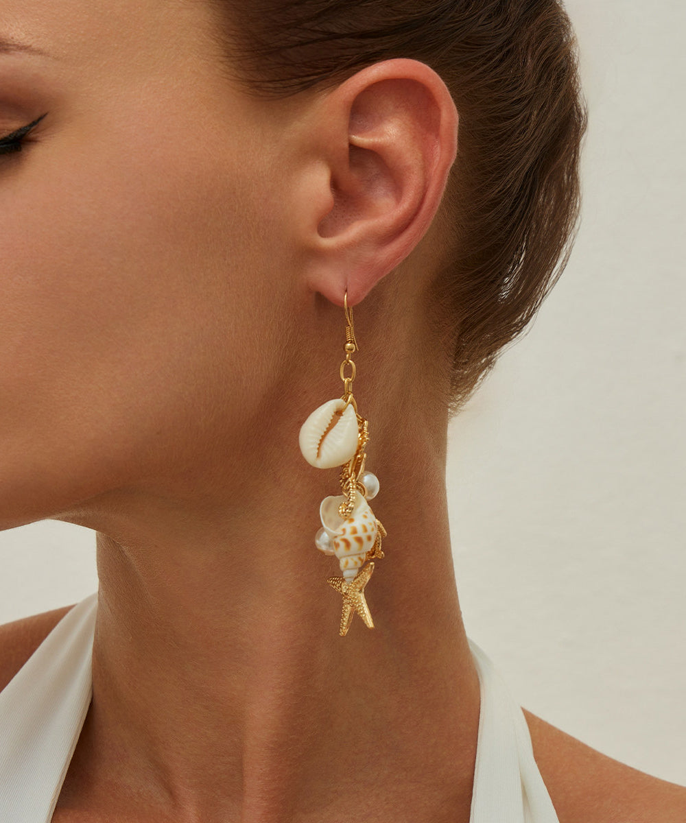 Style Gold Copper Alloy Starfish Shell Tassel Drop Earrings