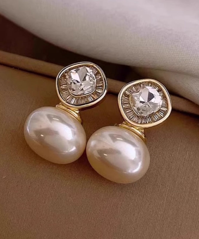 Style Gold Copper Alloy Zircon Pearl Stud Earrings