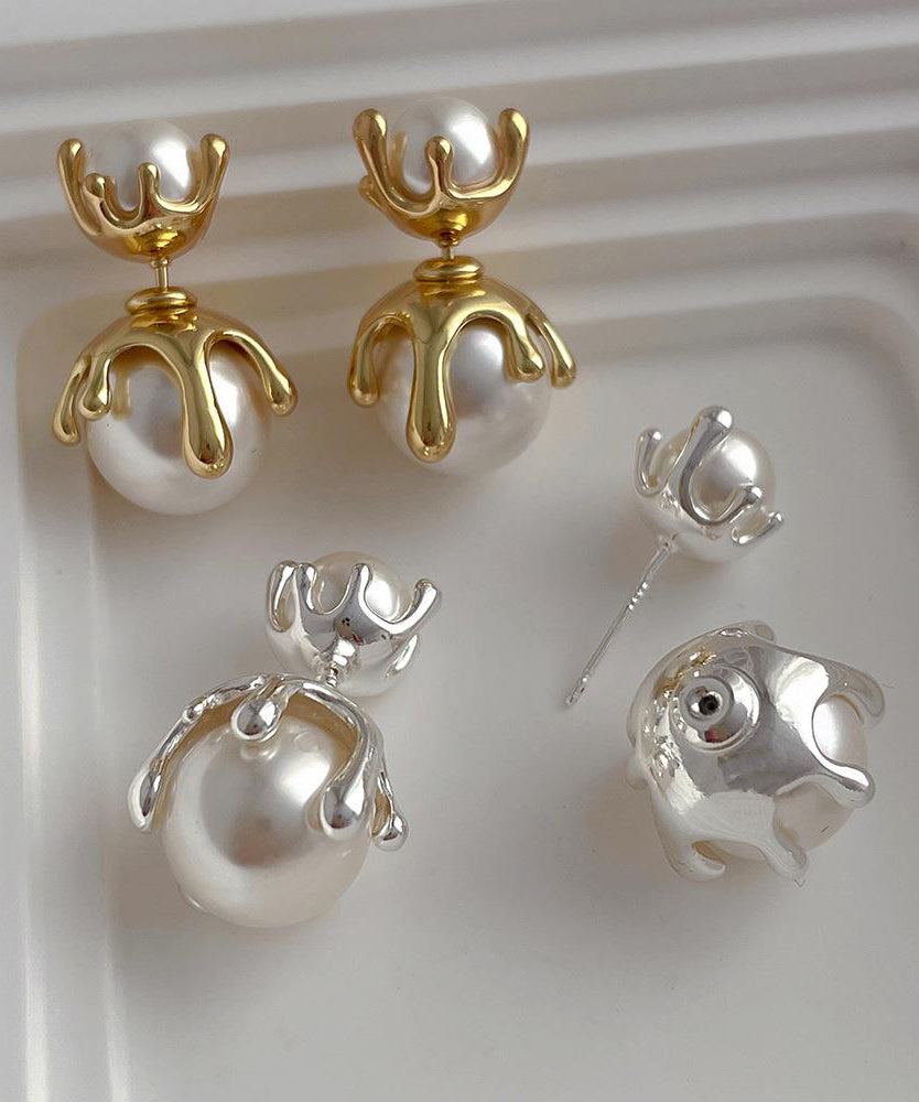 Style Gold Metal Alloy Pearl Stud Earrings