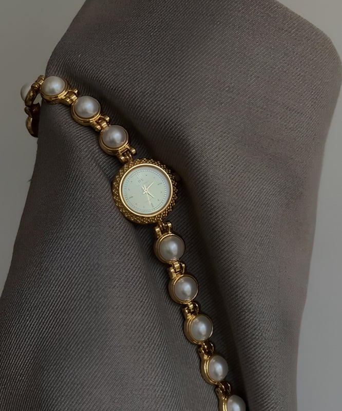 Style Gold Stainless Steel Pearl Quartz Movement Watches