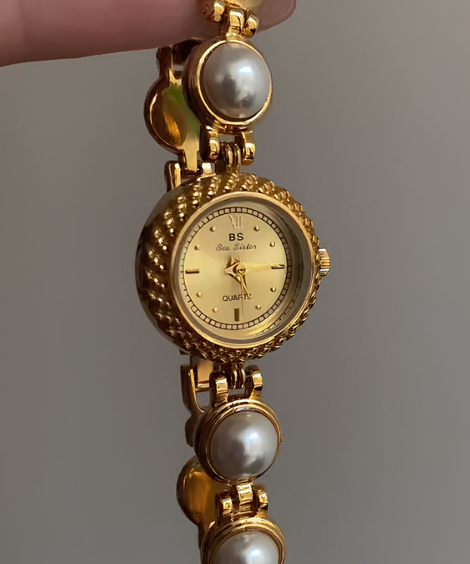 Style Gold Stainless Steel Pearl Quartz Movement Watches