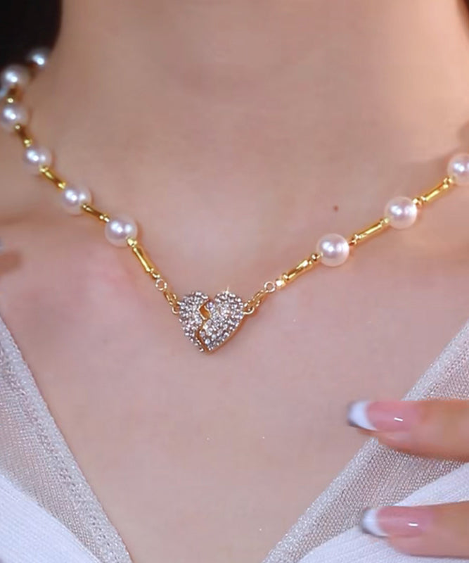 Style Gold Sterling Silver Overgild Pearl Zircon Pendant Necklace