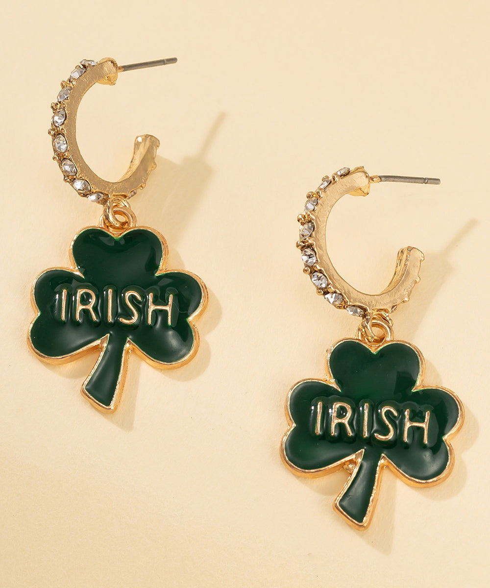 Style Green Copper Alloy Zircon Leaf C-Shaped Hoop Earrings