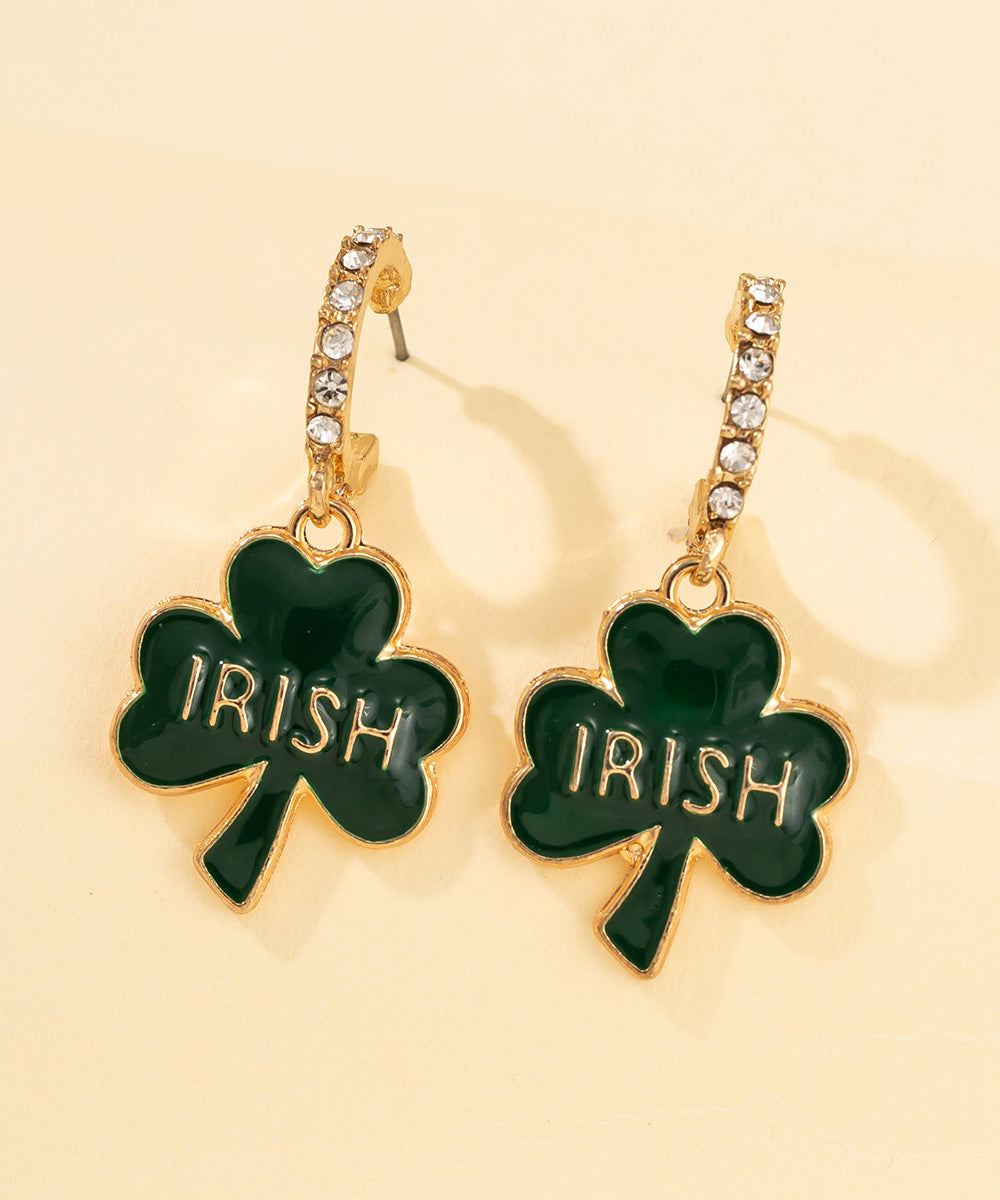 Style Green Copper Alloy Zircon Leaf C-Shaped Hoop Earrings