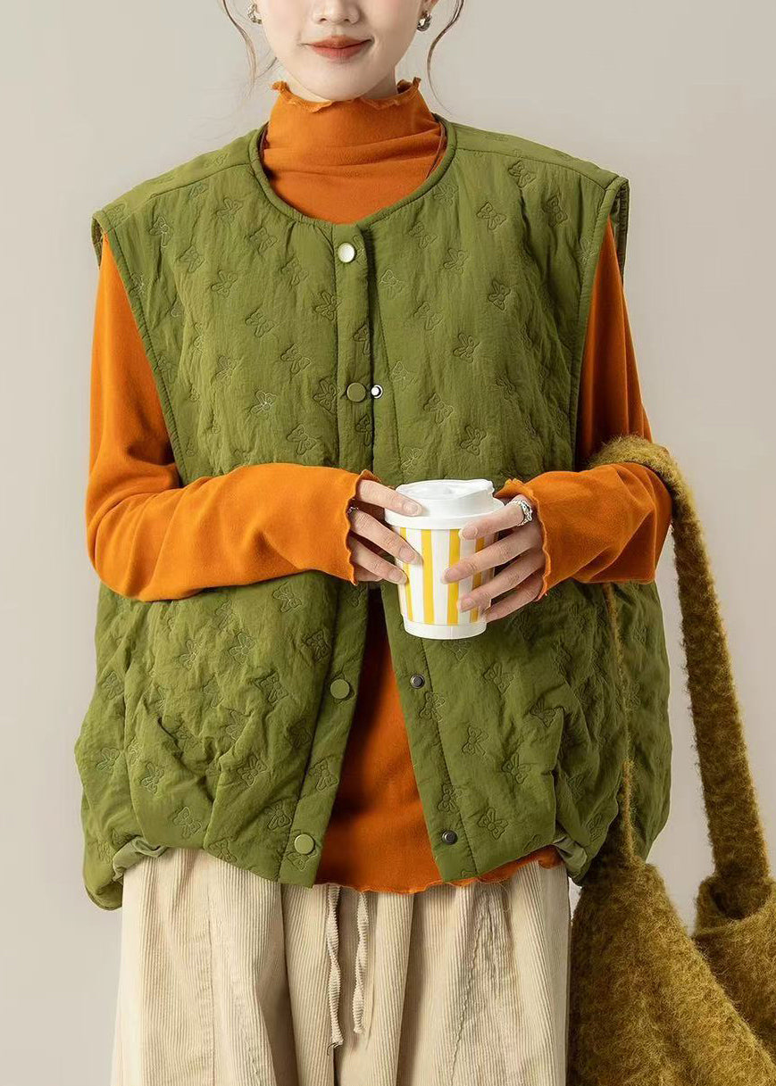 Style Green Oversized Bow Fine Cotton Filled Puffer Vest Winter