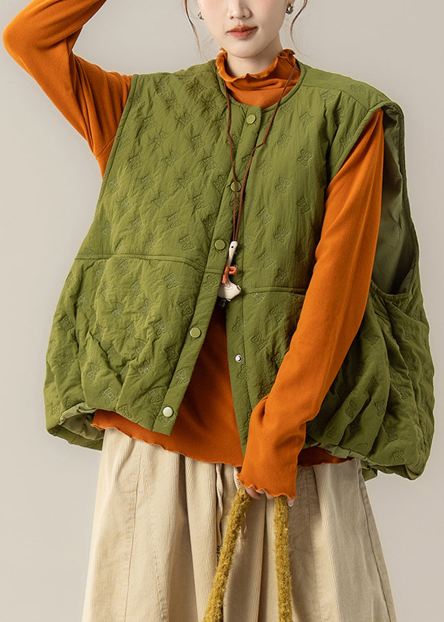 Style Green Oversized Bow Fine Cotton Filled Puffer Vest Winter