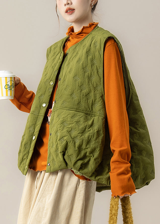 Style Green Oversized Bow Fine Cotton Filled Puffer Vest Winter