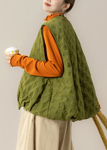 Style Green Oversized Bow Fine Cotton Filled Puffer Vest Winter